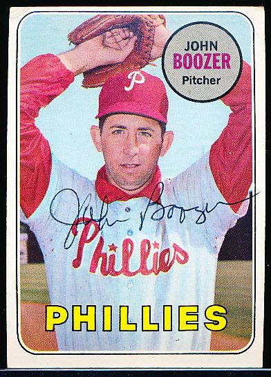 1969 Topps Bsbl. #599 John Boozer, Phillies- Autographed