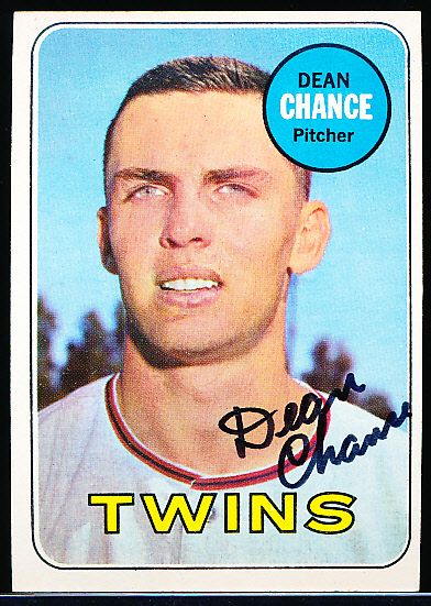 1969 Topps Bsbl. #620 Dean Chance, Twins- Autographed