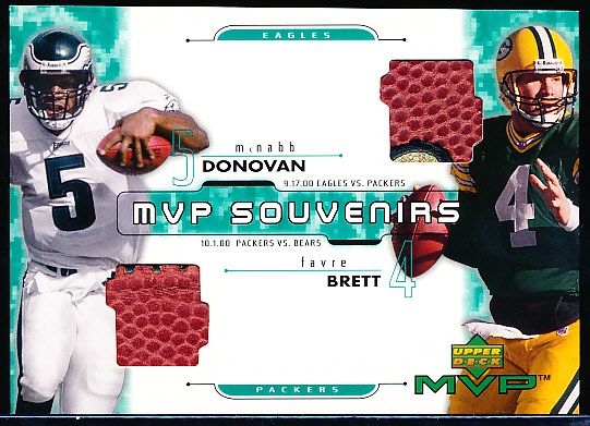 Lot Detail - 2001 Upper Deck MVP Ftbl.- “MVP Souvenirs Dual”- #FM Donovan  McNabb & Brett Favre