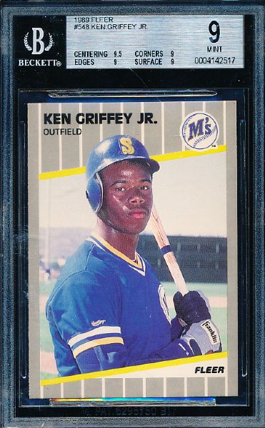 1989 Fleer Bsbl. #548 Ken Griffey, Jr. RC, Mariners- Beckett Graded Mint 9