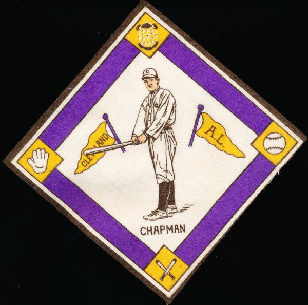 1914 B18 Blanket- Ray Chapman, Cleveland-Yellow Pennants Version