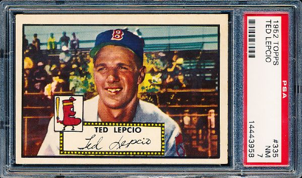 1952 Topps Baseball Hi#- #335 Ted Lepcio, Red Sox- PSA NM 7 