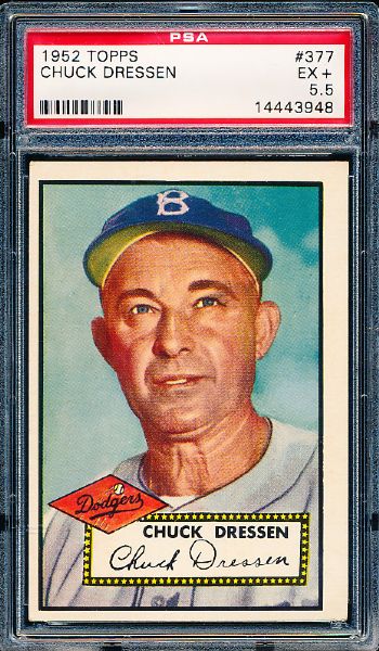 1952 Topps Baseball Hi#- #377 Chuck Dressen, Dodgers- PSA EX+ 5.5