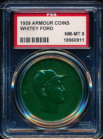 1959 Armour Baseball Coin- Whitey Ford- PSA Nm-Mt 8 