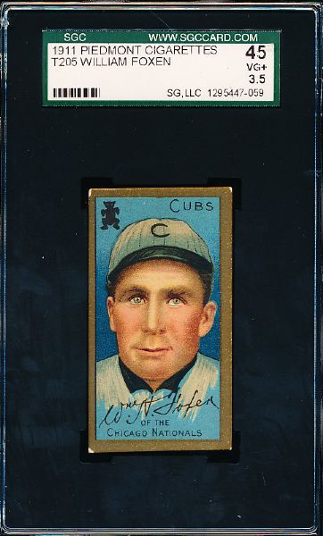 1911 T205 Gold Border- William Foxen, Cubs- SGC 45 (Vg+ 3.5)