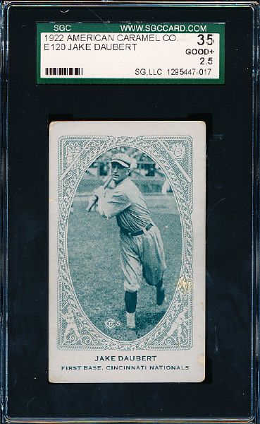 1922 E120 American Caramel- Series of 240- Jake Daubert, Reds- SGC 35(Good+ 2.5)