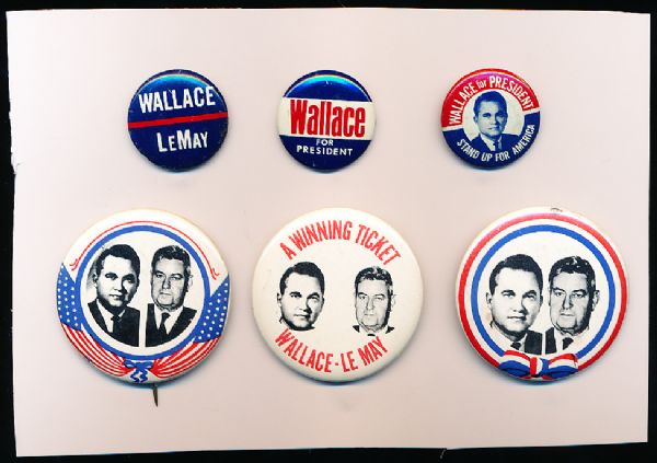 1972 George Wallace Presidential Campaign Political Pins- 6 Diff.