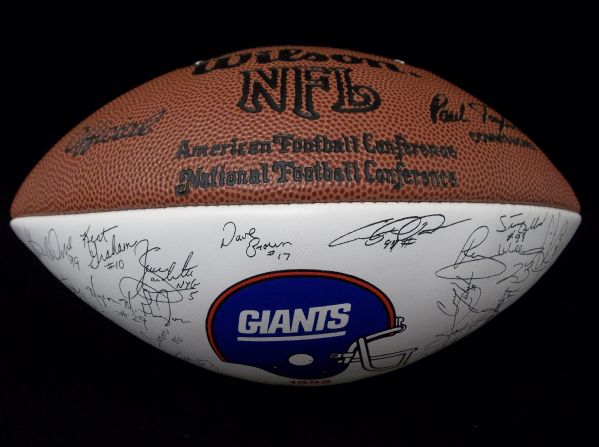 1992 Wilson Official NFL (Paul Tagliabue Commissioner) N.Y. Giants 3-White Panel Football Team Facsimile Stamped Autographs