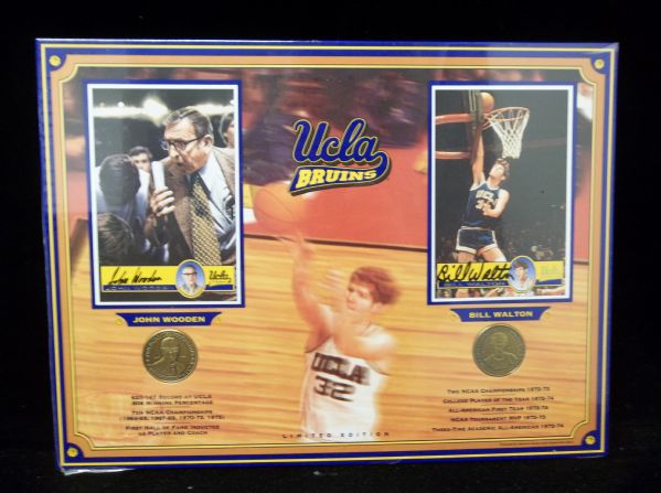 John Wooden and Bill Walton Autographed 11-3/4” x 16” UCLA Bskbl. Display Piece