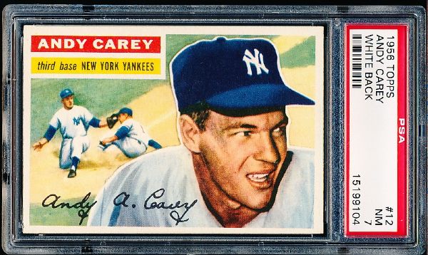 1956 Topps Baseball- #12 Andy Carey, Yankees- PSA NM 7