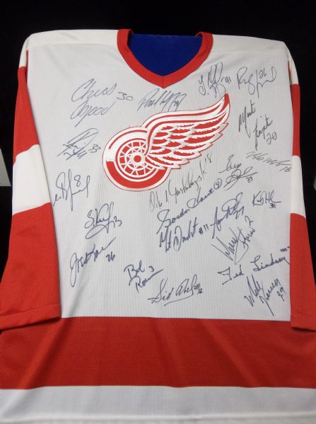 Detroit Red Wings Autographed Hockey Jersey- Signed by 21 Former Players/Coaches