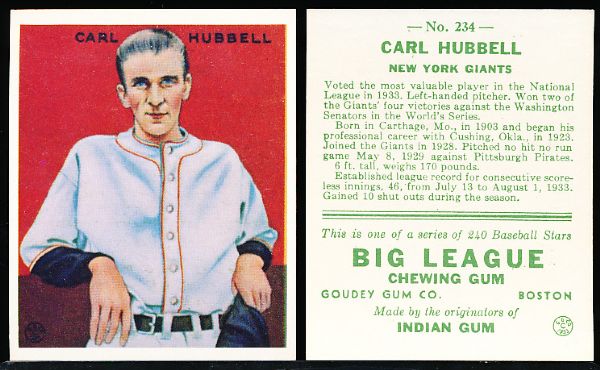 Reprinted 1933 Goudey #234 Carl Hubbell, N.Y. Giants- 48 Cards