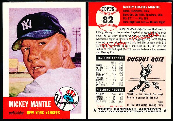 1991 Topps “1953 Archives”- #82 Mickey Mantle- 4 Cards