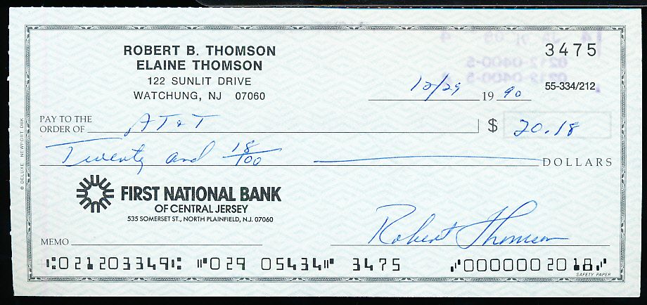 Lot Detail - Bobby Thomson Signed Personal Check Bsbl.