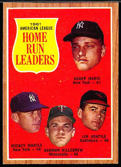 1962 Topps Bb- #53 AL Home Run Leaders- Maris 61!, Mantle etc