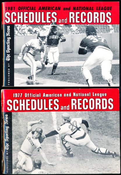 1977 to 1981 The Sporting News MLB Bsbl. Schedules and Records 4” x 5-½” Publications- 5 Diff.