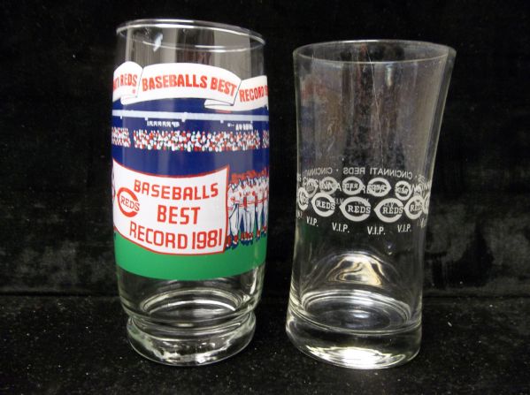 2 Diff. Cincinnati Reds 5-3/4” Tall Drinking Glasses