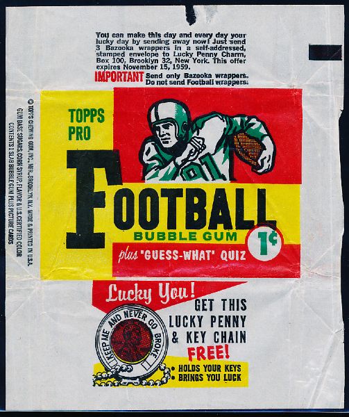 1959 Topps Football- 1 Cent Single Wrapper