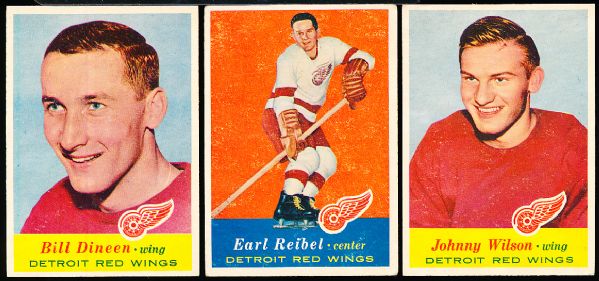 1957-58 Topps Hockey- 3 Diff. Detroit Red Wings