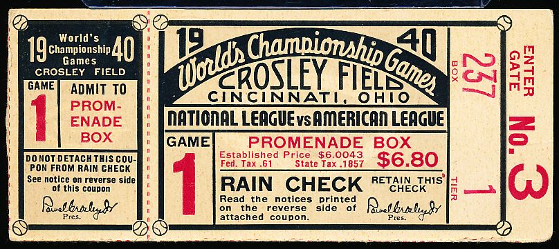 Lot Detail - 1940 MLB World Series Ticket Stub- Detroit Tigers ...