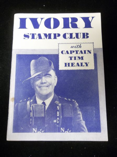 1930’s Ivory Stamp Club Album “with Captain Tim Healy” with Several Postage Stamps Affixed From Around World