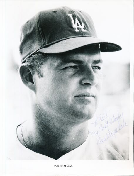 Don Drysdale Autographed Los Angeles Dodgers Bsbl. B/W 8” x 10” Photo