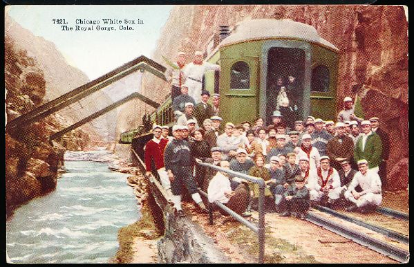 Chicago White Sox in The Royal Gorge Postcard, Co- Circa. 1910- Players in Uniform in Front of Train