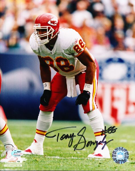 Tony Gonzalez Autographed Kansas City Chiefs Ftbl. Color 8” x 10” Photo- SGC Authenticated