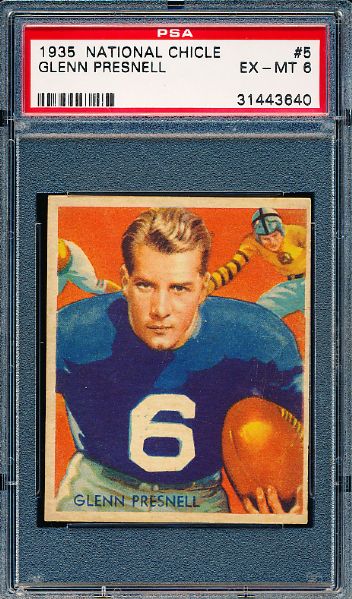 1935 National Chicle Football- #5 Glenn Presnell, Detroit Lions- PSA Ex-Mt 6 