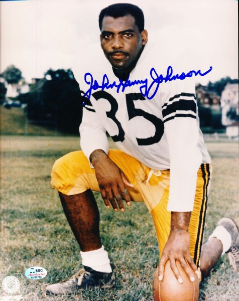 John Henry Johnson Autographed Pittsburgh Steelers Ftbl. Color 8” x 10” Photo- SGC Authenticated