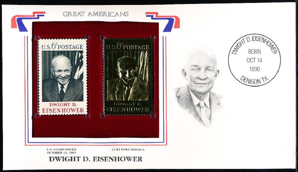 U.S. Postal Commemorative Society “Great Americans” Original & 22kt Gold Replica Stamp- Dwight D. Eisenhower 6 Cent 10/14/69 Issue Stamp