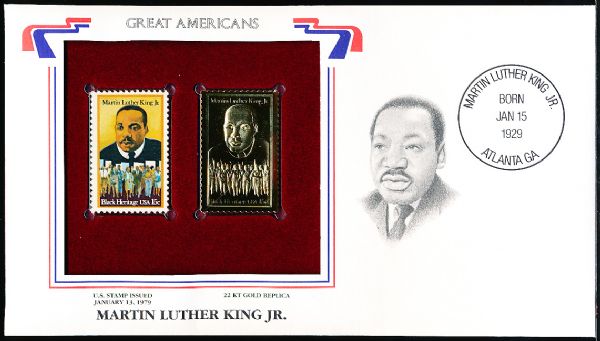 U.S. Postal Commemorative Society “Great Americans” Original & 22kt Gold Replica Stamp- Martin Luther King Jr. 15 Cent 1/13/79 Issue Stamp