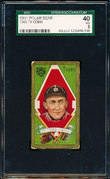 1911 T205 Baseball (Gold Border)- Ty Cobb, Detroit- SGC 40 (Vg 3)- Polar Bear back