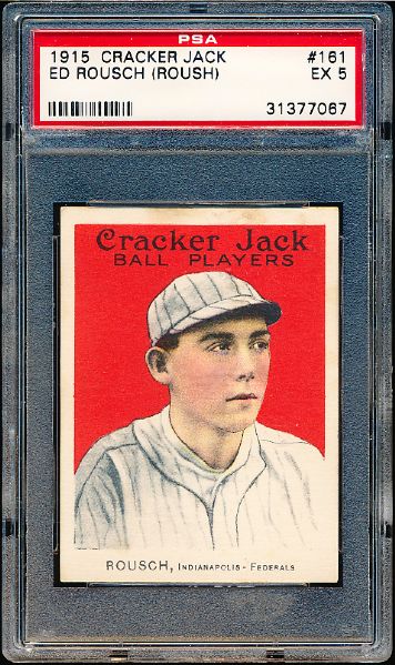 1915 Cracker Jack Baseball- #161 Ed Rousch, Indianapolis Federals-Rookie Card! -  PSA Ex 5 