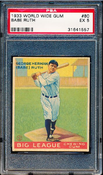 1933 Goudey Worldwide Gum Baseball- #80 Babe Ruth, Yankees- PSA Ex 5 