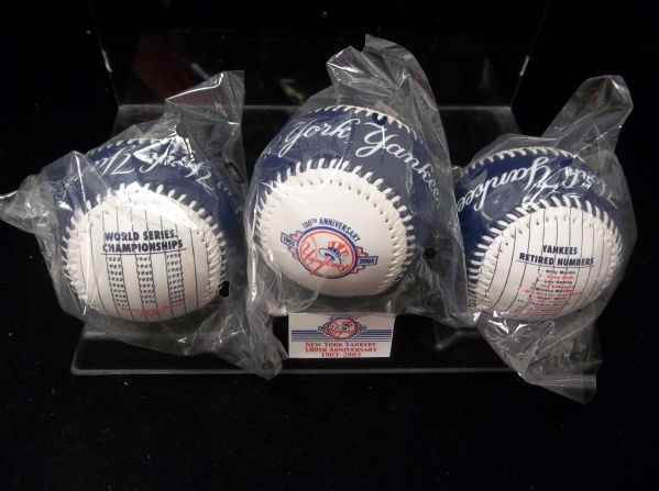 2003 New York Yankees 100th Anniversary Baseball Set of 3 Balls