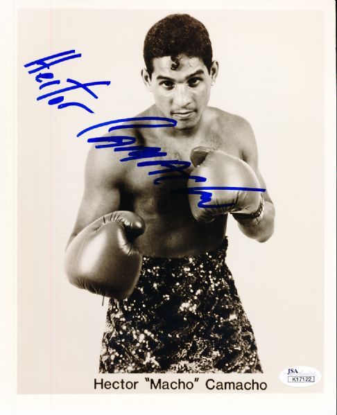 Hector Macho Camacho Autographed 8” x 9-7/8” B & W Photo- JSA Certified