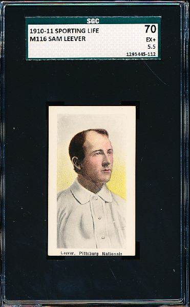 1910-11 M116 Sporting Life Baseball- Sam Leever, Pittsburg Nationals- SGC 70 (Ex+ 5.5)