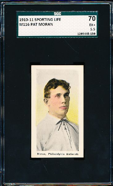 1910-11 M116 Sporting Life Baseball- Pat Moran, Phila. Nationals- SGC 70 (Ex+ 5.5)