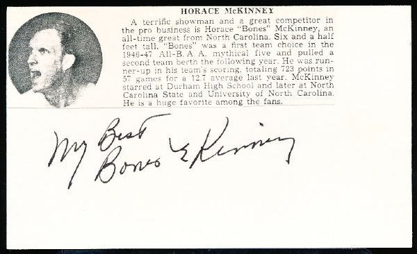 Bones McKinney Autographed Bskbl. Index Card