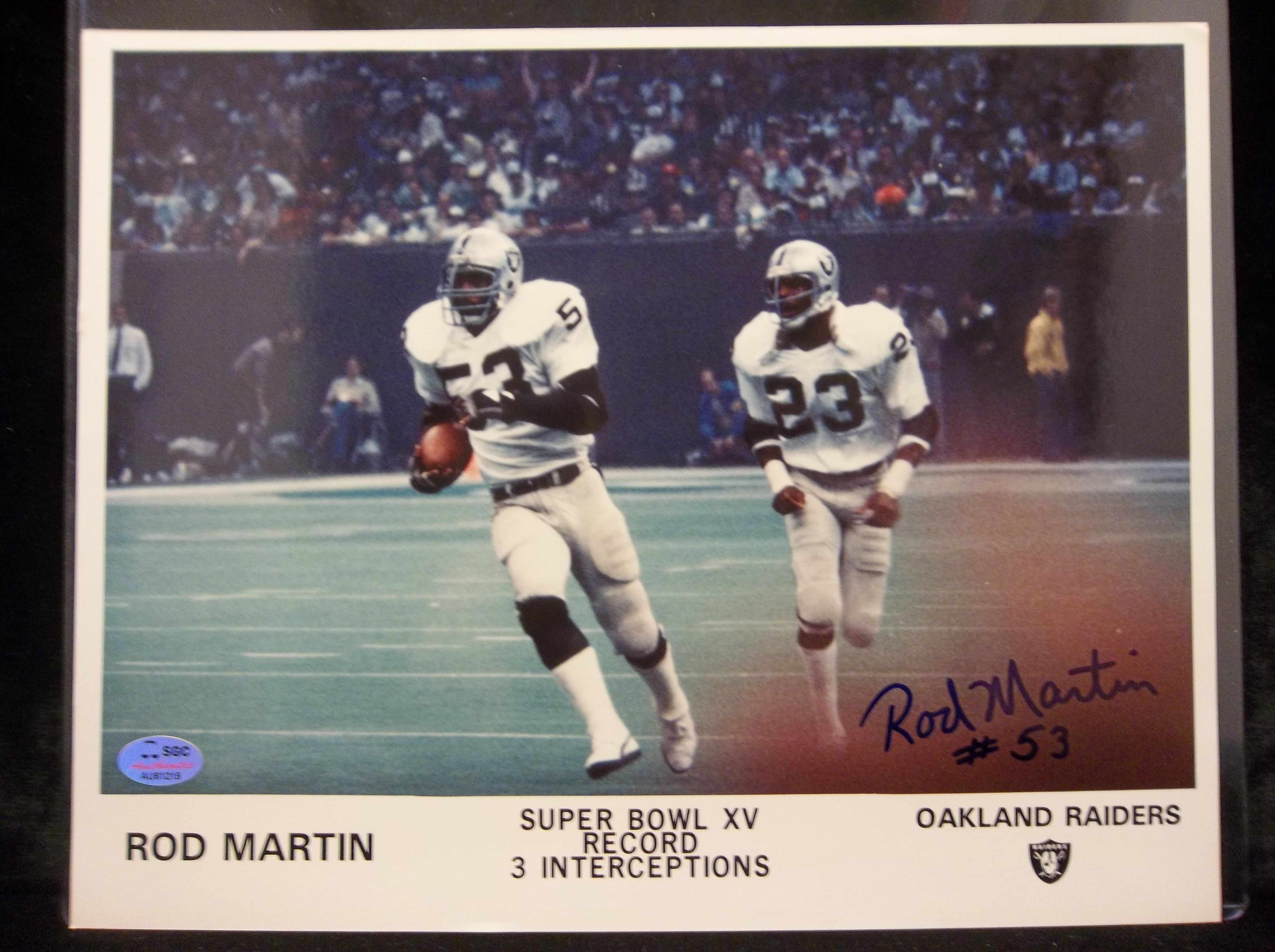 Rod Martin of The Oakland Raiders (Signed