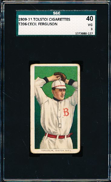 1909-11 T206 Baseball- Cecil Ferguson, Boston Nat’l- SGC 40 (Vg 3)- Tolstoi Back!