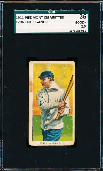 1909-11 T206 Baseball- Chick Gandil, Chicago Amer- SGC 35 (Good+ 2.5)- Black Sox player! 