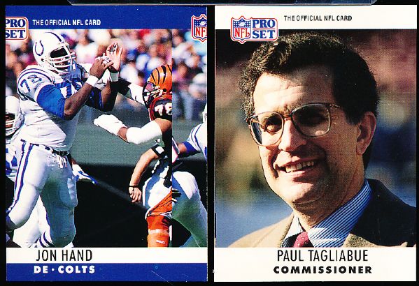 1990 Pro Set Fb- Paul Tagliabue Front with Jon Hand (Colts) Front of Card on Back- 80 Cards