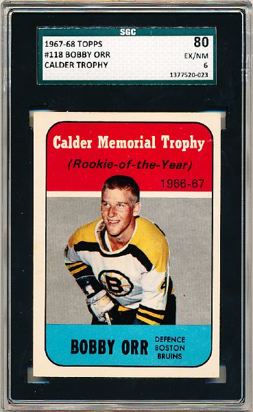 1967-68 Topps Hockey- #118 Bobby Orr- Calder Memorial Trophy- SGC 80 (Ex/NM 6)