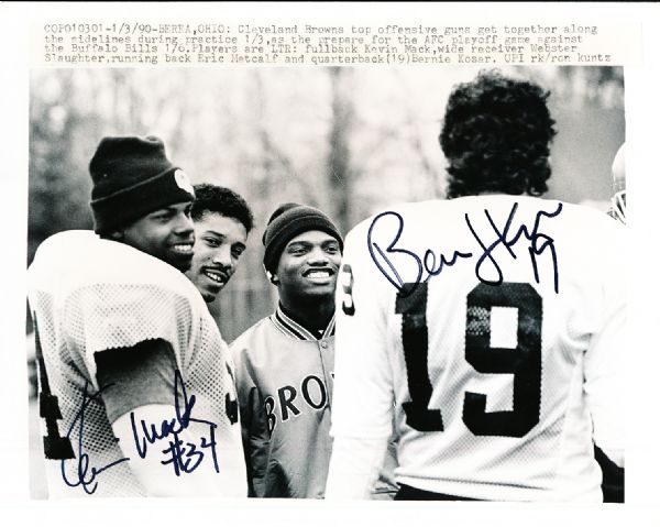 1/3/1990 Bernie Kosar and Kevin Mack Autographed and Captioned B/W 8” x 10” Cleveland Browns Ftbl. UPI Photo