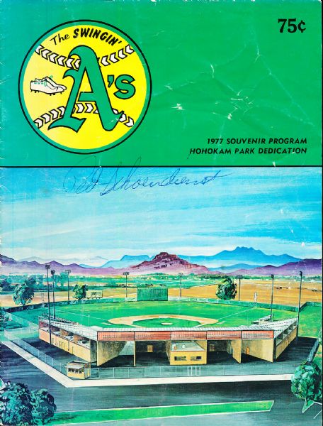 1977 Chicago Cubs @ Oakland A’s Spring Training Program- Autographed by Coach Red Schoendienst