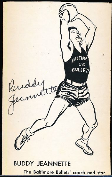 Buddy Jeannette Autographed 3-3/8” x 5-¼” Line Drawing on Cardboard Backer