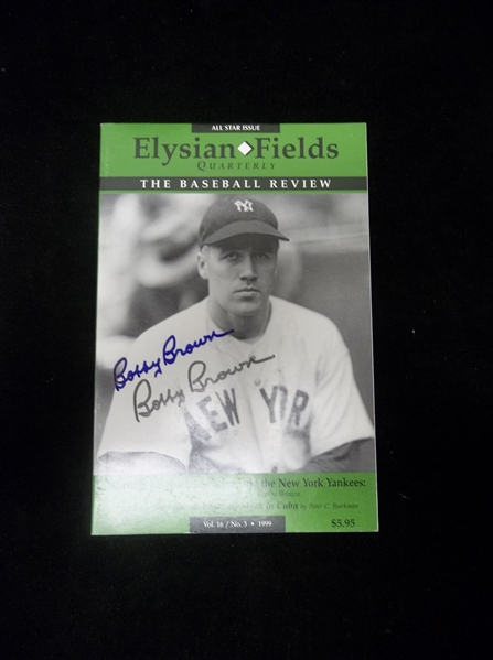 Summer 1999 Elysian Fields Baseball Quarterly Magazine- Bobby Brown, Yankees Cover- Autographed by Brown