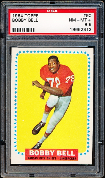 1964 Topps Football- #90 Bobby Bell, Chiefs- PSA Nm-Mt+ 8.5